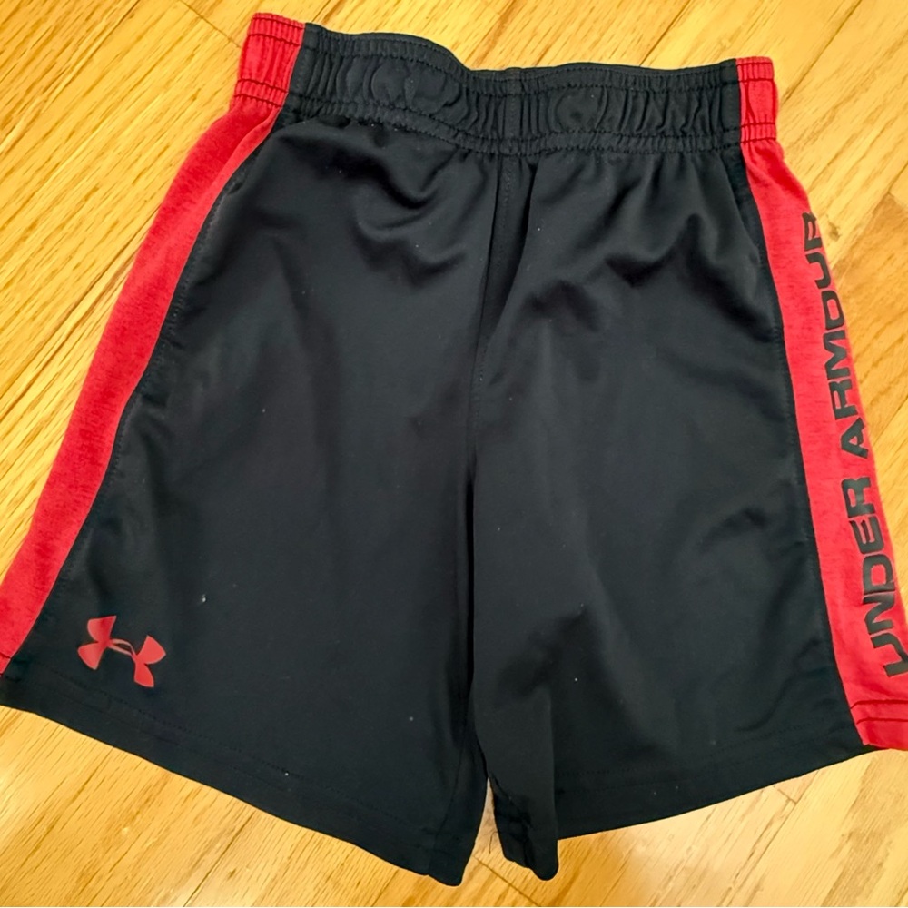 Under Armour Black Athletic Shorts with Red Accents boys 4